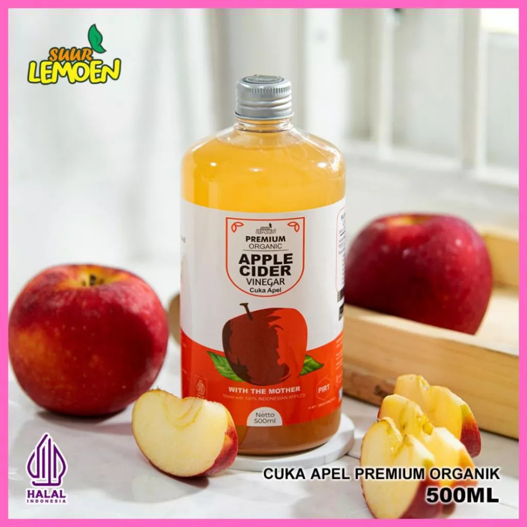 CUKA APEL SUUR LEMOEN 500ML - CUKA APEL VINEGAR WITH MOTHER - CUKA APEL ORIGINAL ORGANIK HALAL BPOM