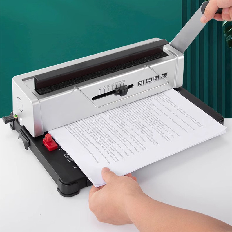 

Coil Spiral Binding Machine Manual Book Maker 34-Holes Binding 120 Sheets Punch Binder with Adjustable Coil Binding Spines