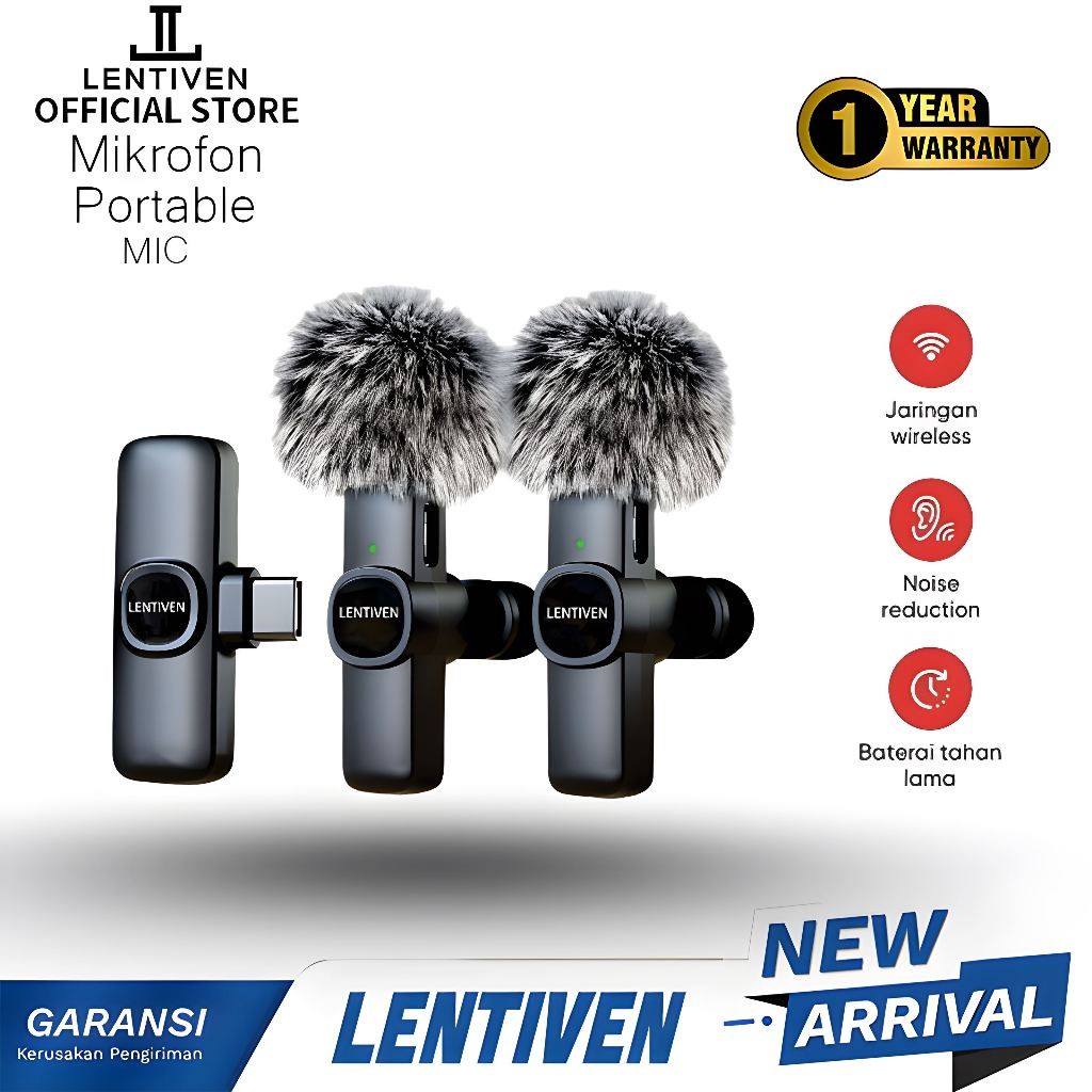 LENTIVEN Wireless Microphone Mic Wireless Clip On Microphone Mikrofon Lavalier HP Plug & Play