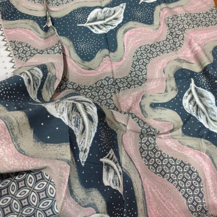 kain batik dobby motif abstrak daun warna biru pink