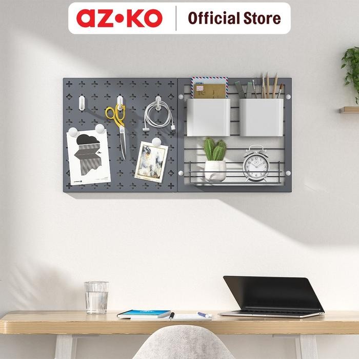 

AZKO Stora Papan Pegboard Metal / Metal & Wire Pegboard Berlubang Decorative Wall Wall Mounted Wire Board Organizer Tembok - Abu-abu, Metal