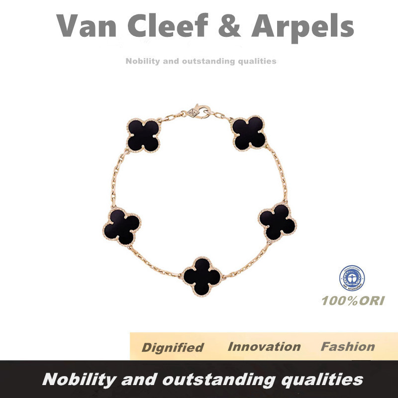 [100% Original] Van Cleef Arpels Gelang 18K Rose Gold Flower Bracelet Red chalcedony/pearl mother sh