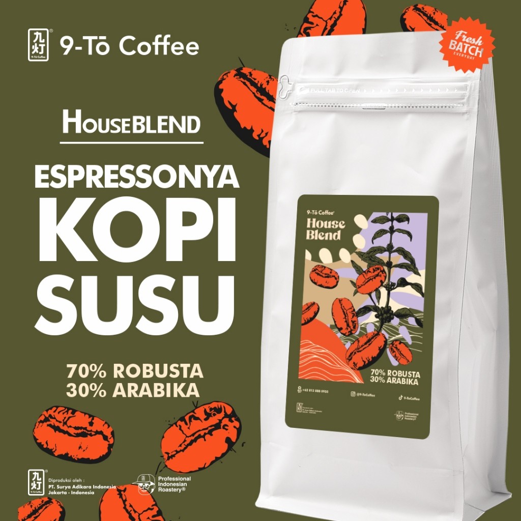 

JAMIN MURAH !!!9-To Coffee Kopi Susu Blend 30% Arabika 70% Robusta 1Kg Biji Kopi Indonesia(BISA LANGSUNG ORDER)