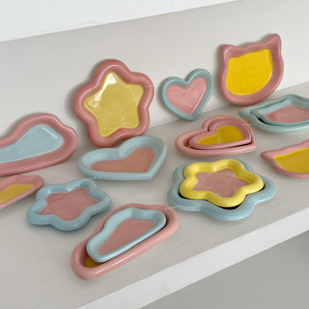 MINIHOME -BITNA Piring Korea Aesthetic Homecafe Minimalis Alas Makan Keramik Kaca Estetik Polos Vint