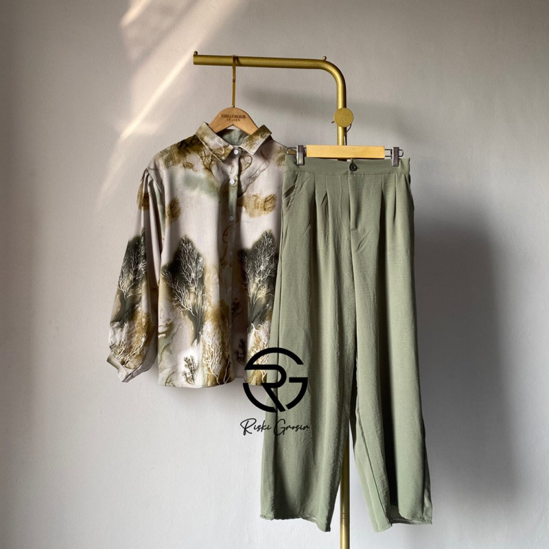 RIFANI One Set Kemeja dan Celana Kulot Setelan Wanita Kekinian