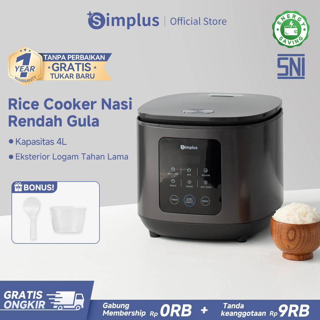 Simplus Rice Cooker MagicCom 4L Nasi Rendah Gula Rendah Kalori  Anti lengket 6 Menu Preset Timer 24 