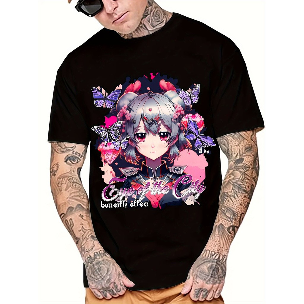 Kaos Pria Sampul Majalah Anime Seksi Jepang - Katun Streetwear