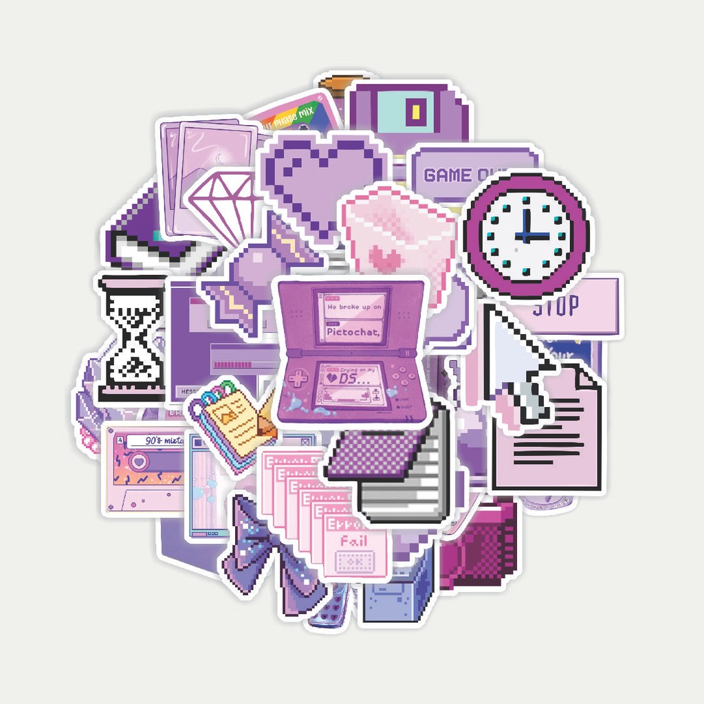 Sticker Pack Stiker Purple Pixel Series [Ungu] | Sticker TUMBLR | Stiker LAPTOP KOPER HELM