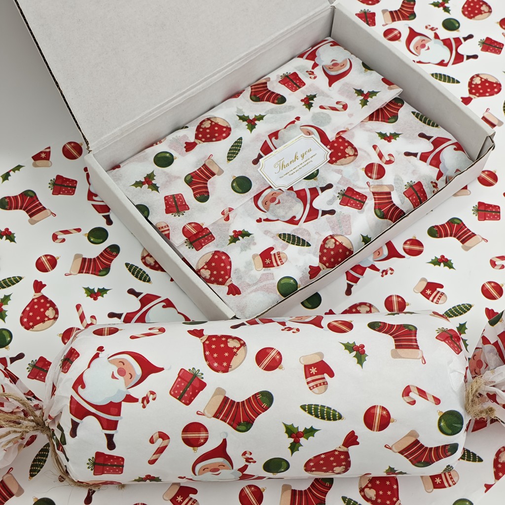 

10/20 Sheets, Santa and Gift Patterned Tissue Paper, Santa, Gifts, Stockings, Colored Lights, Leaves - 19.69inch * 13.78inch , Handmade Wrapping Paper, Fade-Resistant Item Protection, Gift Box Filling, Party Decoration - Style Design, Holiday Wrappin