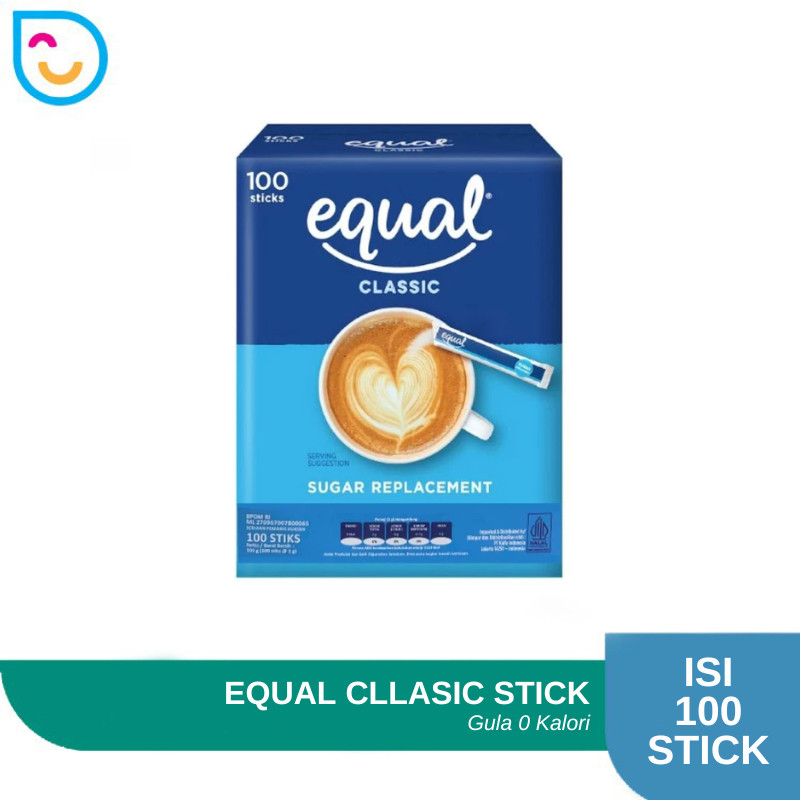 

Gula 0 Kalori Equal Classic 100 Sticks Pemanis Alami Nol Kalori