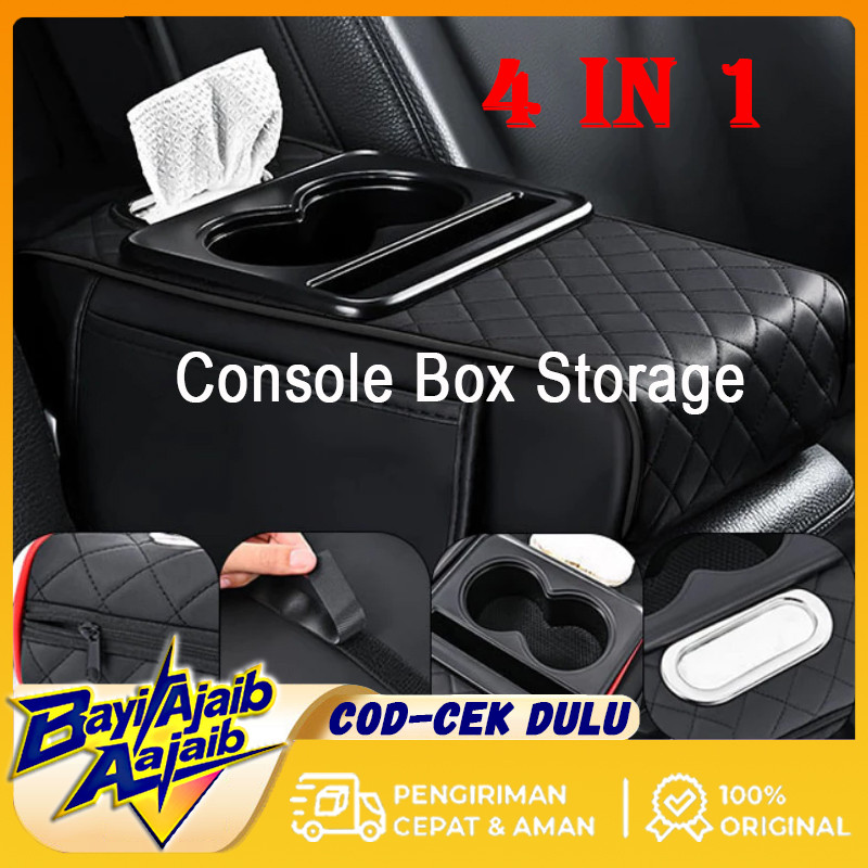 Console Box Storage/4 In 1 Armrest Pad Mobil Kotak Tisu Mobil Tempat Botol + Kotak Tisu Mobil + Stor