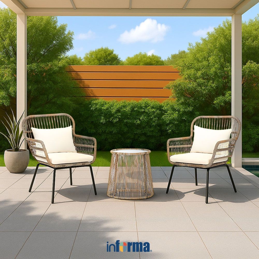 Informa Moggia Set Kursi & Meja Teras - Cokelat Natural Balcony Table Chair Furniture Outdoor Serbag