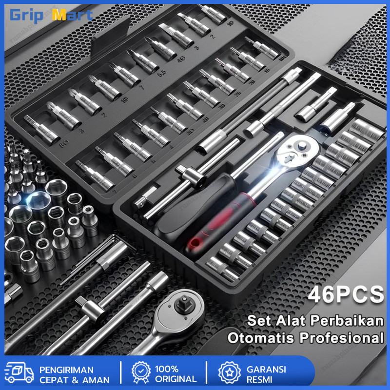 Set Kunci Sok Kunci Shock 46 pcs Mobil Motor Lengkap Socket Tool Kit set Pas Ring Motor Mobil KUNCI 