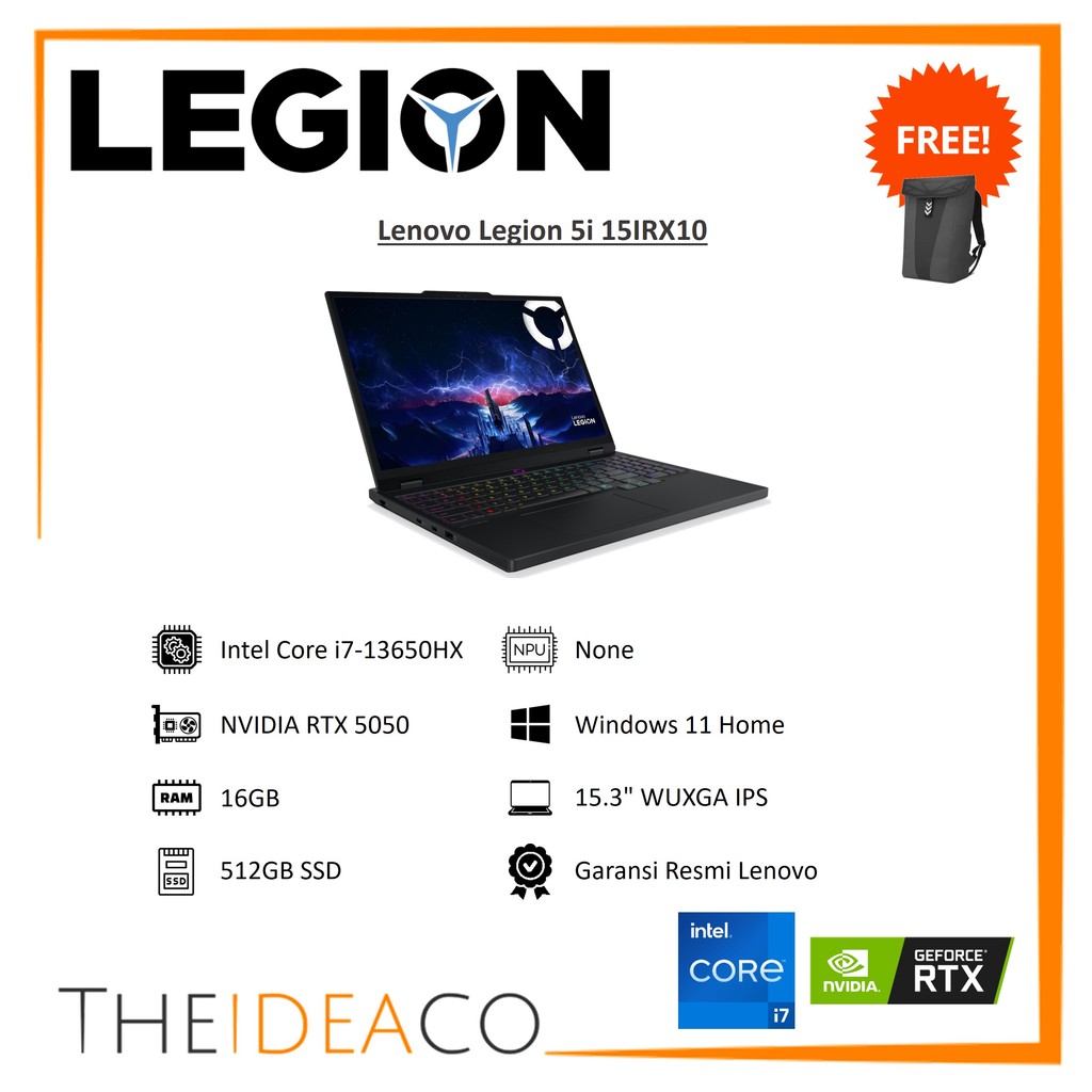 Lenovo Legion 5i 83LY00E9ID i7-13650HX NVIDIA RTX 5050 16GB 512GB SSD W11H M365B OH 2024 AI Now Ulti
