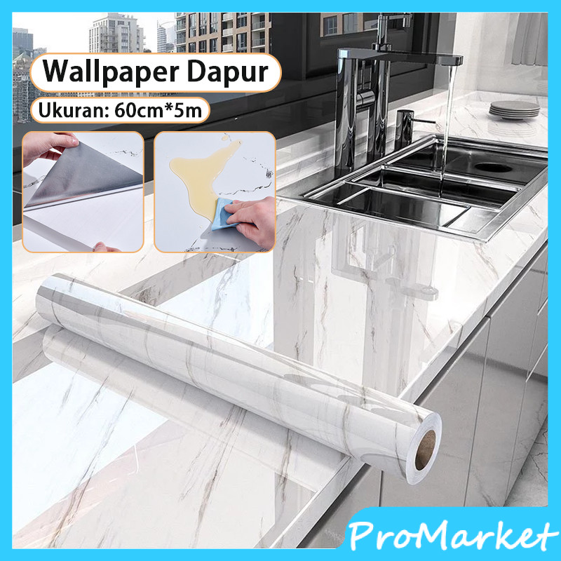 Stiker Dapur Anti Minyak Dan Panas Motif Marmer /wallpaper Dinding Dapur 5 Meter X 60cm