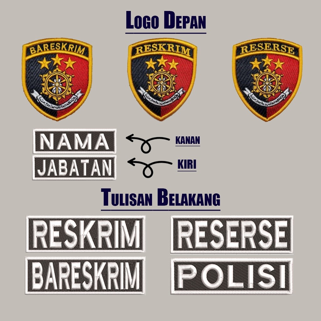 ATRIBUT POLRI / BET BARESKRIM / BREVET RESERSE RESKRIM BORDIR TIMBUL SET