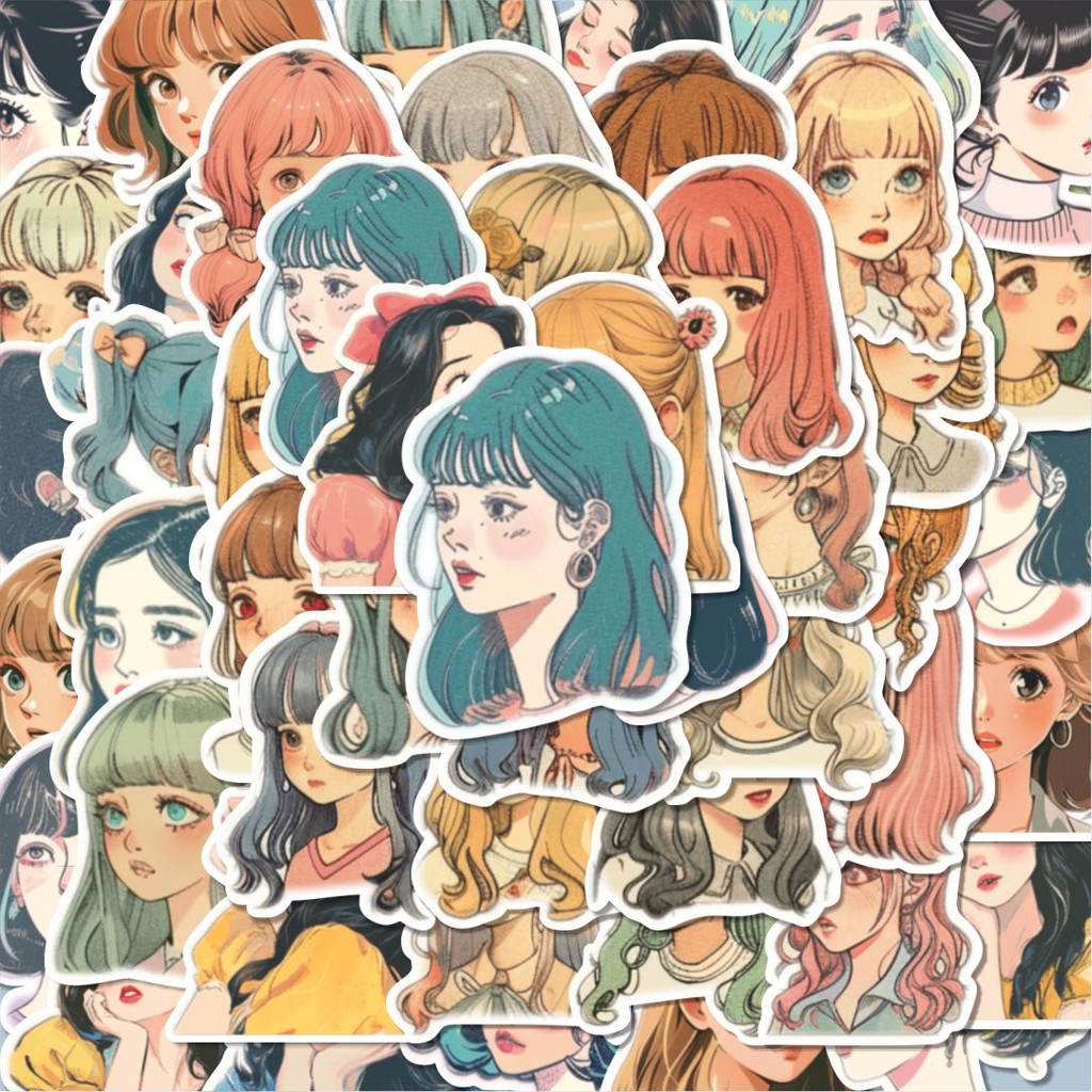 100PCS Lucu Stiker RTR2 - Classic Retro Girl V2 Stiker Aesthetic Stiker Anti Air Stikers Berperekat 