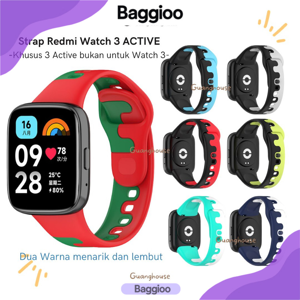 Baggioo Silicone Strap Xiaomi Redmi Watch 3 ACTIVE Tali Khusus Jam Xiaomi Redmi Watch 3 ACTIVE Bahan