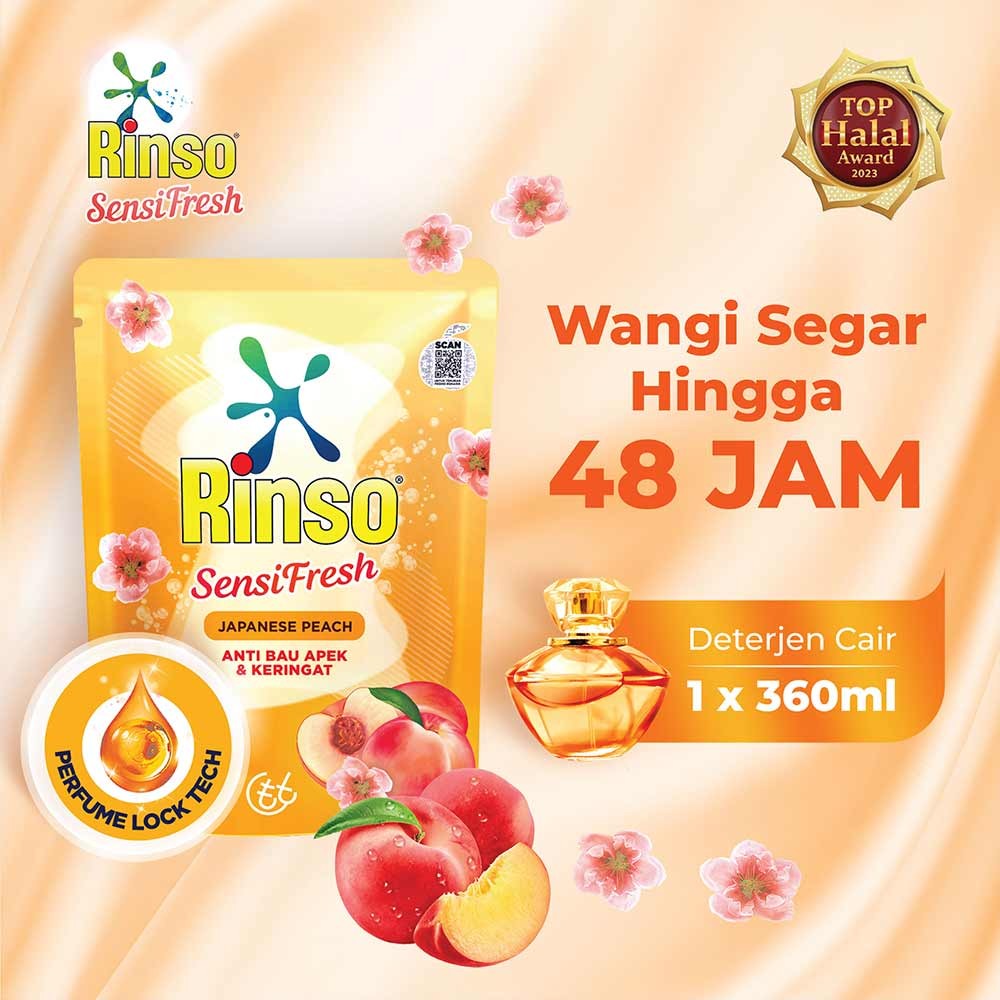 RINSO DETERGENT CAIR SENSI FRESH JAPANESE PEACH 360mL