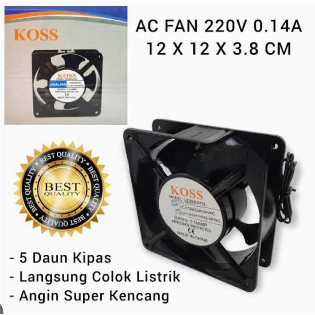 Koss Kipas Angin Pendingin 12cm 12 cm AC 220 - 240 volt Koss / Kipas Kotak Segi / Video fan / Coolin