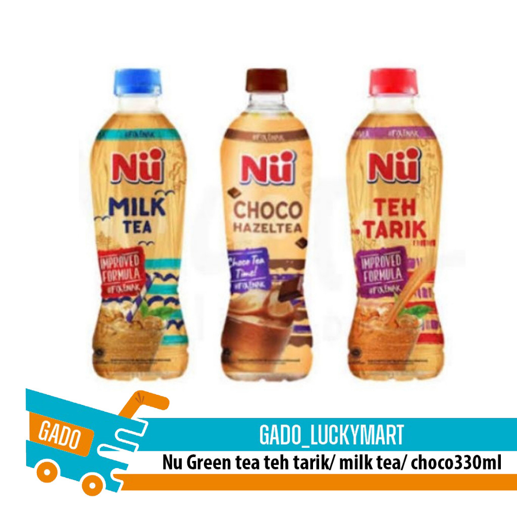 NU Green Tea milk tea/ teh tarik/ choco hazelnut botol 330ml 1 dus/ Nu GT teh tarik botol kecil dus 