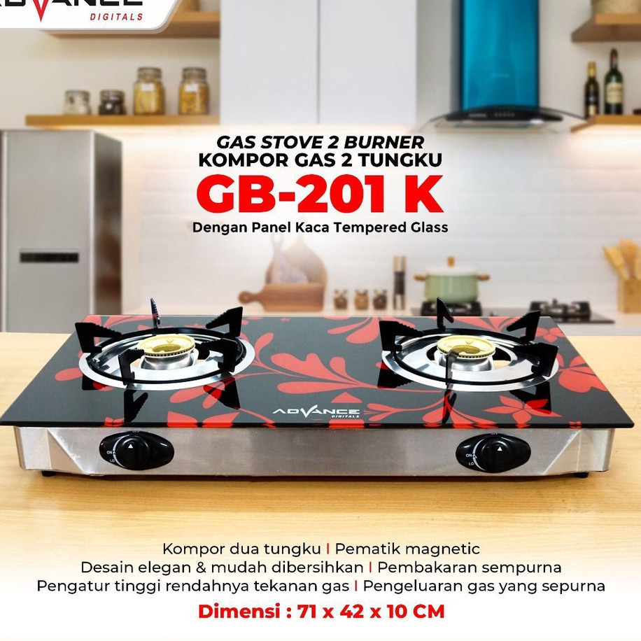 ( GARANSI RESMI ) Kompor LPG / Gas Kaca 2 tungku Advance GB 201K ADVANCE / Kompor Advance 2 Tungku G