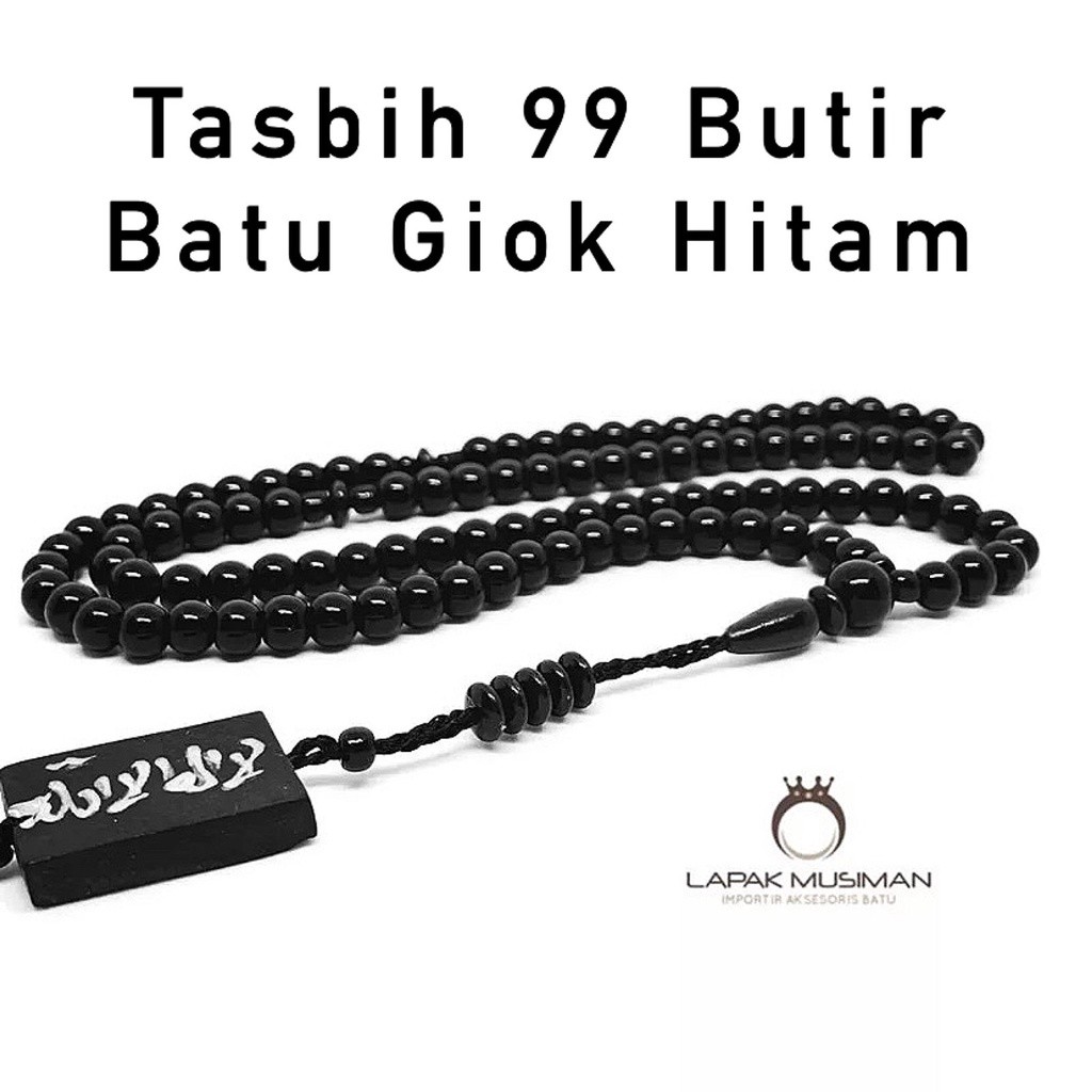 Tasbih 99 Butir Batu Giok Hitam Onyx Motif Plat