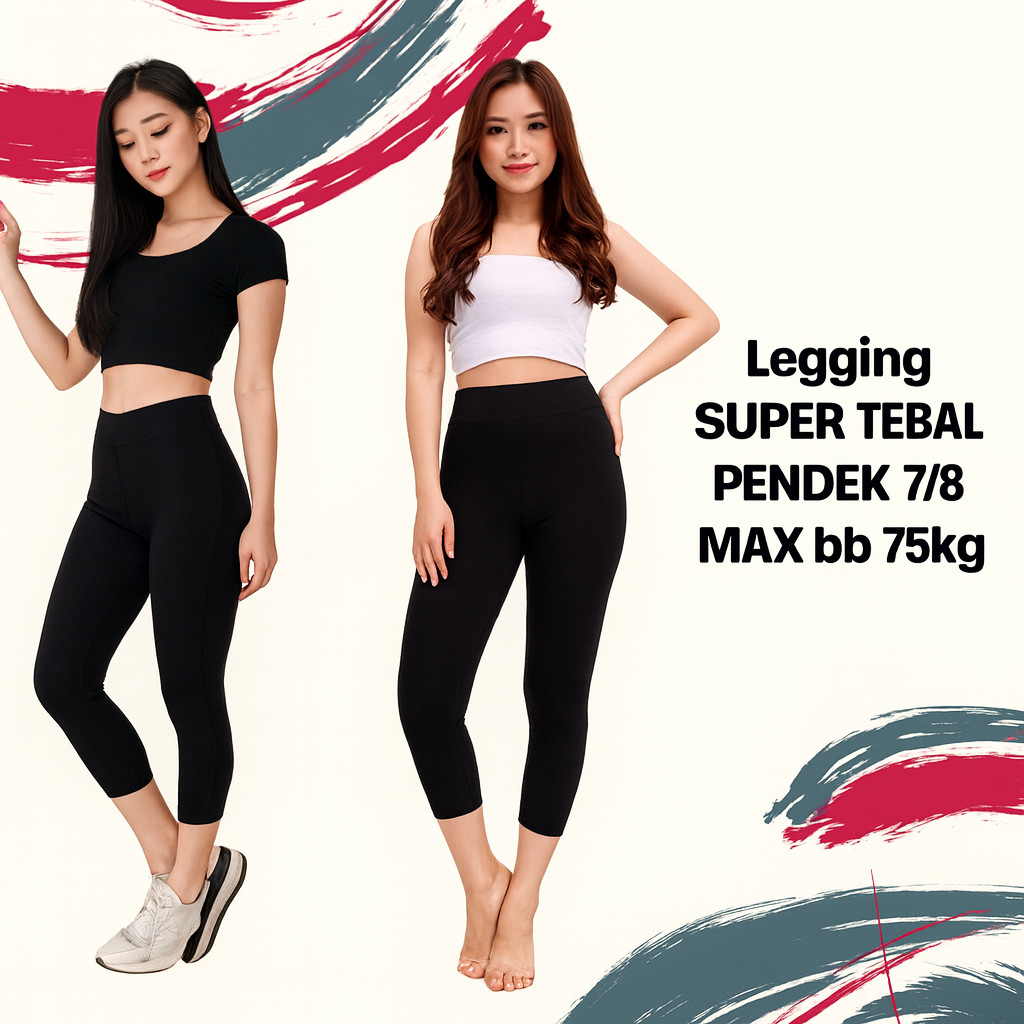 Legging Pendek Wanita Tebal 7 8 Dewasa Jumbo Fit to XXL Elastis Nyaman Bahan Tebal Lembut