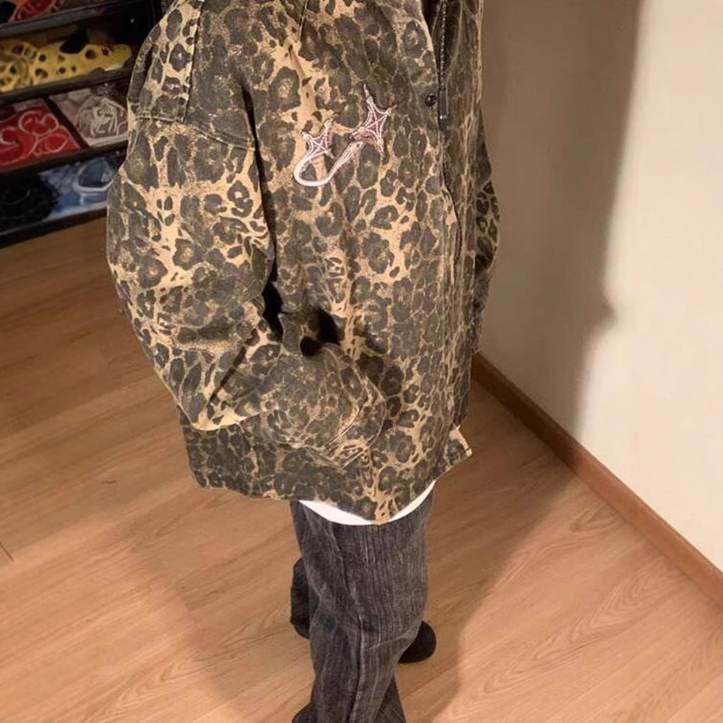 Jaket Kemeja Cetakan Macan Tutul Retro Amerika