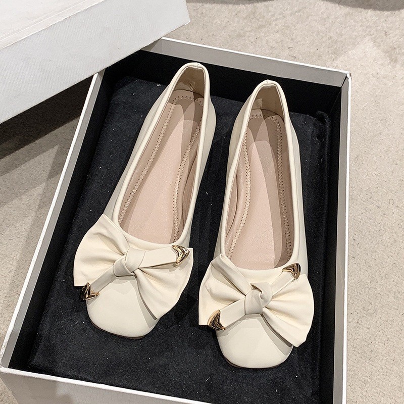 sandal flat shoes putih wanita empuk kekinian korean style flat shoes lucu aesthetic sepatu pesta wa