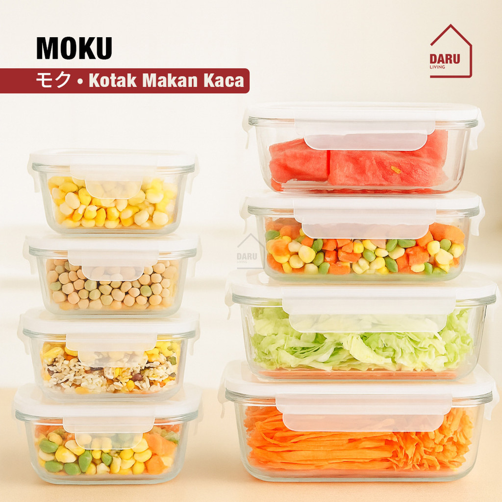 【DARU】 MOKU -  Lunch Box Kotak Penyimpanan Makan Bahan Kaca Microwave Oven Safe Bersekat /Lunch box 