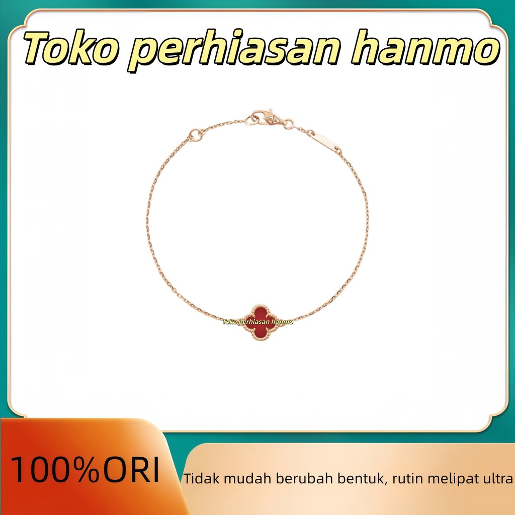 [100% Original]Van Cleef & Arpels Alhambra Four Leaf Lucky Series Gelang Wanita Carnelian VCA 18K Ro