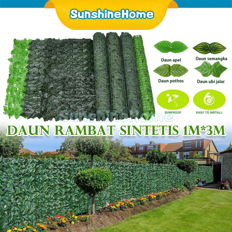 Rumput Dinding Sintetis Dekorasi Dinding Daun Rambat Pagar 3 Meter X 1 Meter Tanaman Hiasan Daun