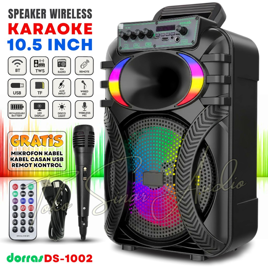 COD NEWW Speaker Aktif Bluetooth Full Bass 10.5 inch DORRAS DS-1002 + MIC KABEL + REMOT + CHARGER US