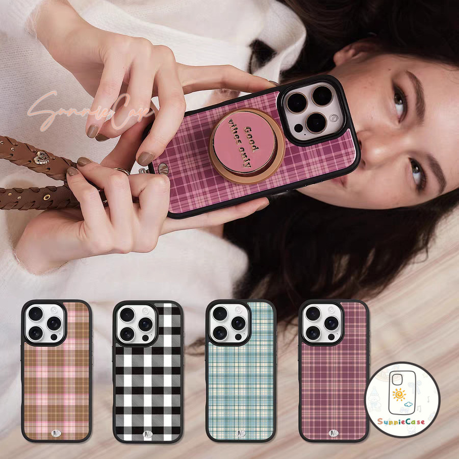 Casing Kompatibel Untuk IPhone 16E 12 11 13 14 16 15 Pro Max 16 14 15 Plus Klasik Gaya Kotak-kotak M