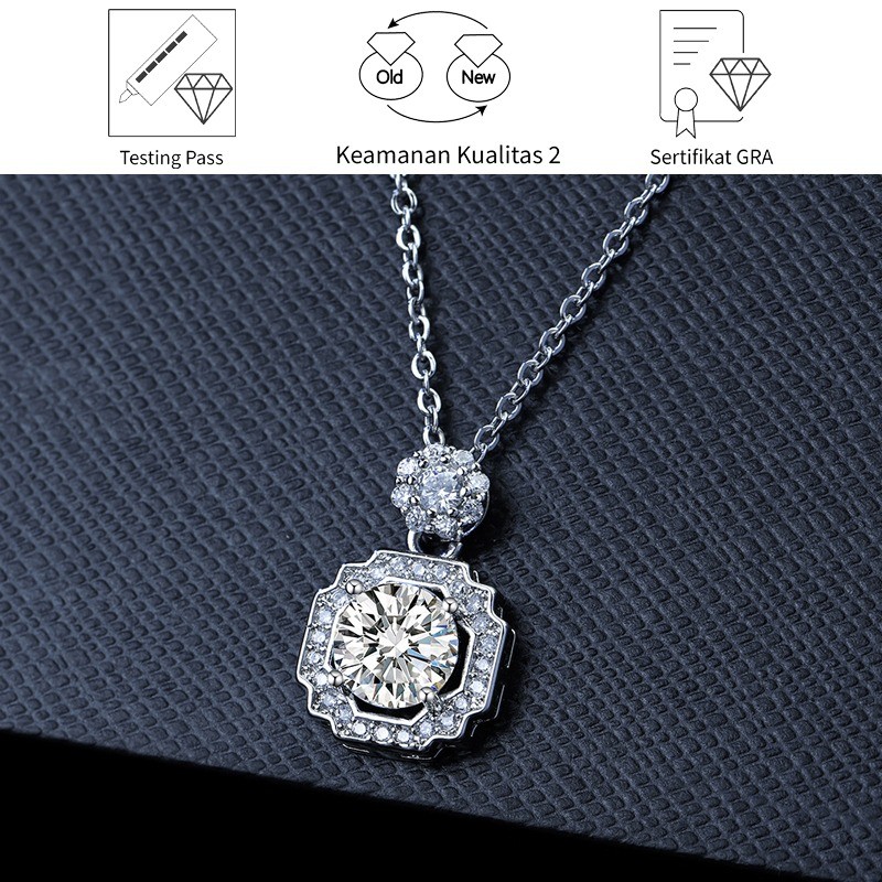 SikRoad Kalung Pertunangan Emas Platinum PT950 Dengan Liontin Moissanite 2 Karat Untuk Wanita