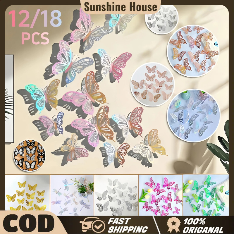 12PCS Sticker Butterfly / Dekorasi Dinding Kupu-kupu Yang Kreatif Dan Modis Untuk / Aesthetic Dekora