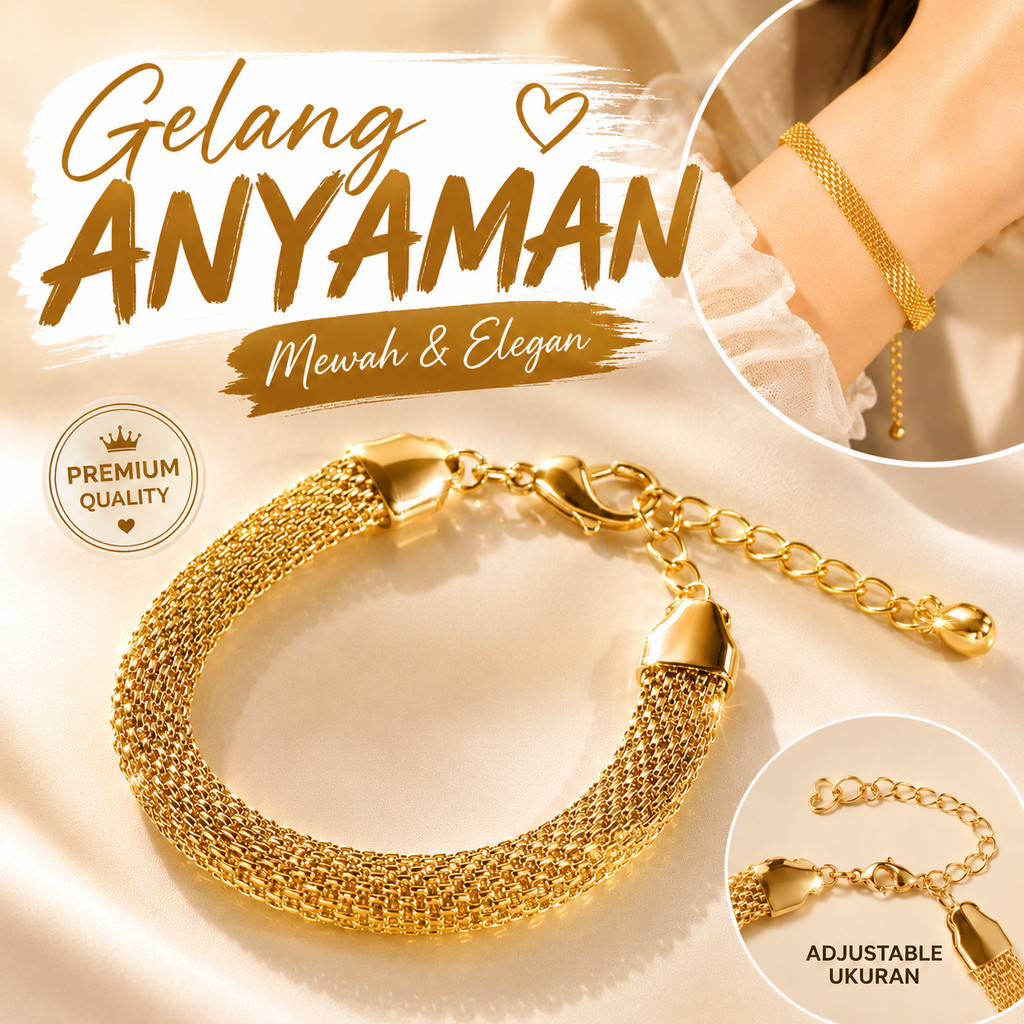 Gelang Tali Anyaman Model Tali Jam Emas Gaya Retro, Aksesoris Tangan Mewah Elegan untuk Wanita
