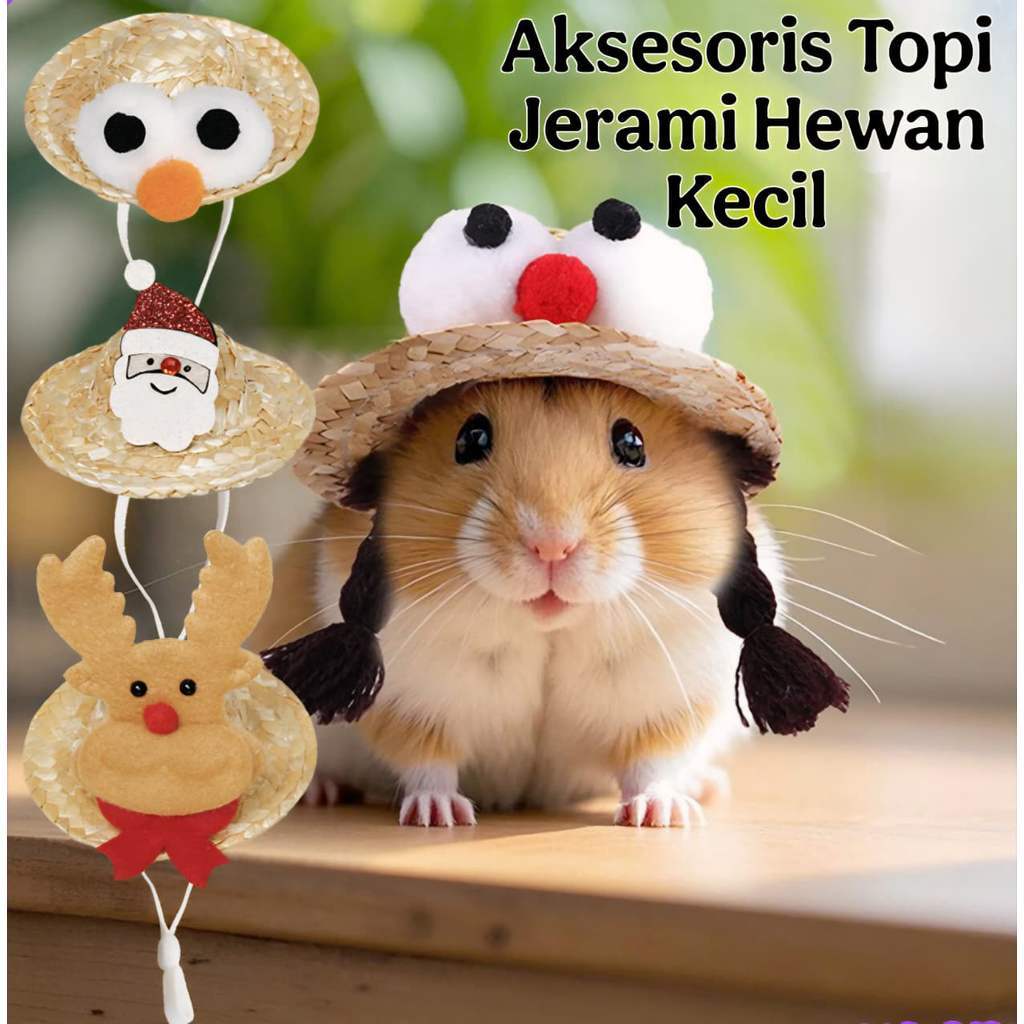 Topi Kelinci Guinea Pig Hamster Cosplay Jerami Lucu Aksesoris Foto Hewan Kecil