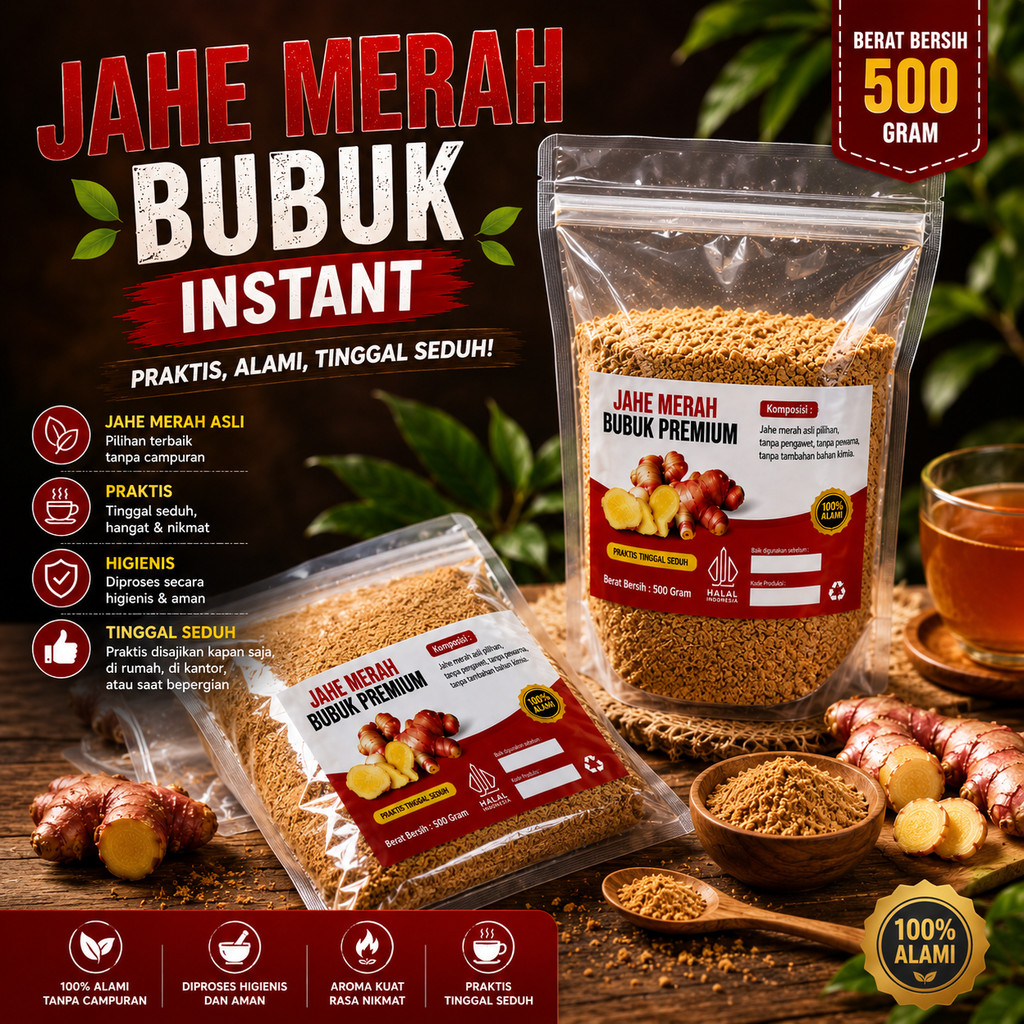 Jahe Merah Bubuk 500 Gram / Jahe Merah Bubuk Instant /Bubuk Jahe Merah