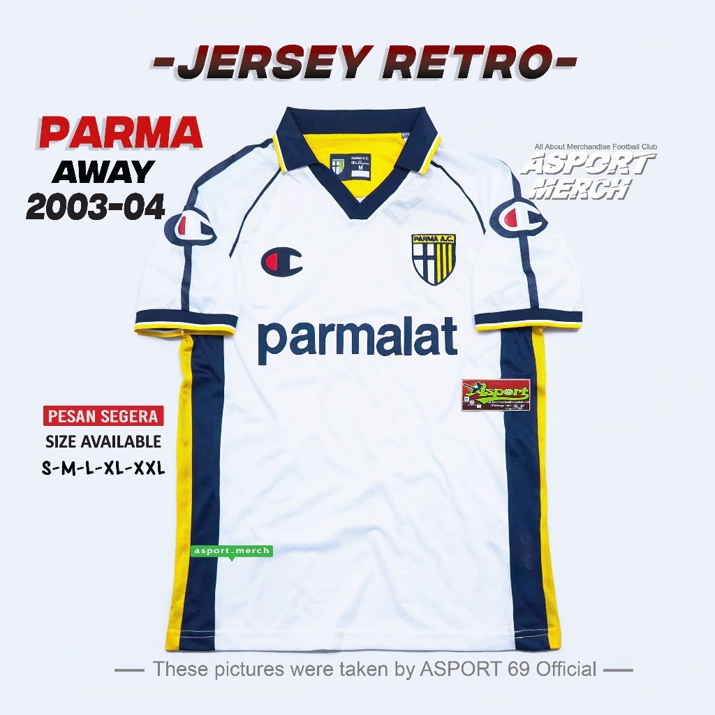 JERSEY BOLA RETRO PARMA AWAY 2003 2004 JERSEY PARMA AWAY 03 04 RETRO