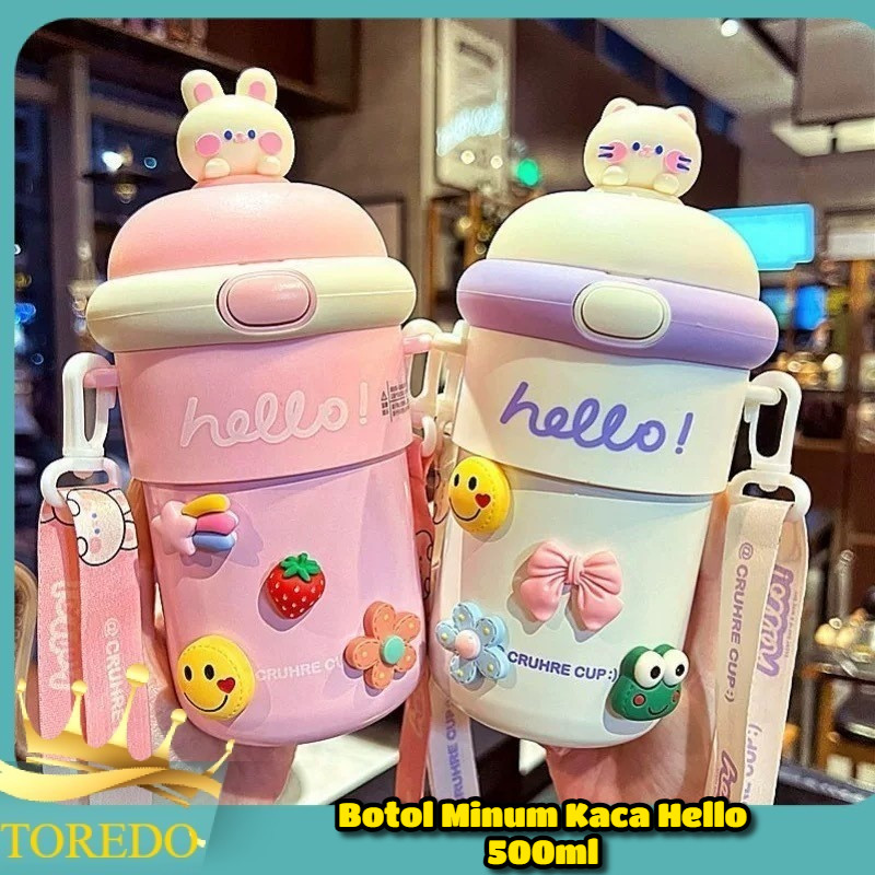 TOREDO Botol Minum Kaca Botol Minum Anak Karakter Lucu Tumbler Vacum Flask Nice 500ml BPA FREE