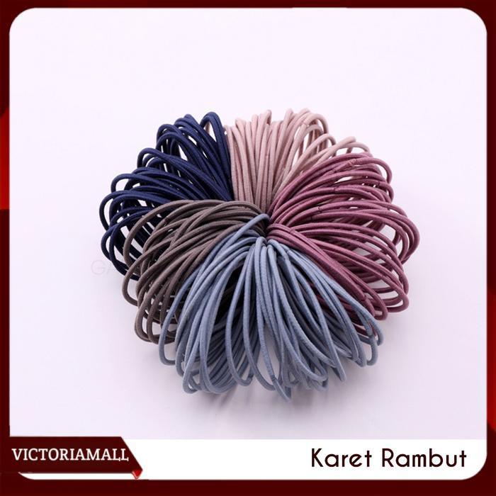 Ikat Rambut Korea Warna Warni Karet Elastis Polos Free Tas Pouch Scrunchie Aksesoris Isi 100 pcs scr