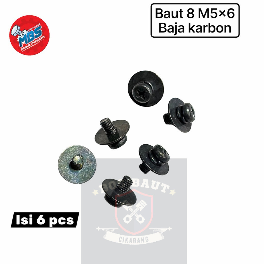 TRLARIS mbsBaut 8 M5X8MM BAUT 8 pendek anti copot dabel ring baut karbulator emblem motor mobil orig