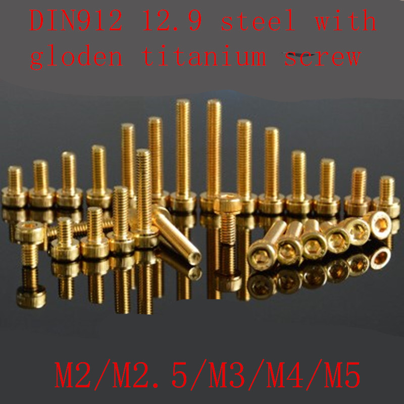 5-10Pcs N912 stainless steel Titanium plating Gold Hex socket Screw M2 M2.5 M3 M4 M5 M6 gloden colou