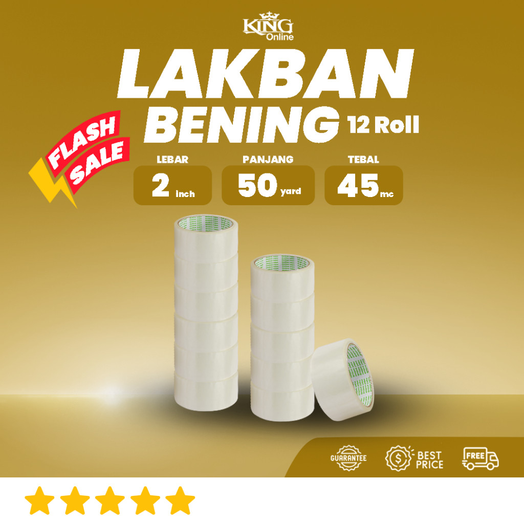 

12 Pcs FLASH SALE Lakban Bening 50 Yard 2 Inch Kuat tebal / Plakban white clear ONLINE TAPE