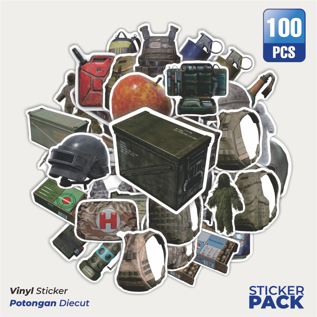 

Super Hemat! 100 PCS Stiker Game PUBG EQUIPMENT Waterproof Aesthetic- Untuk Laptop, Motor, dan Helm - Paper Stationery Pack