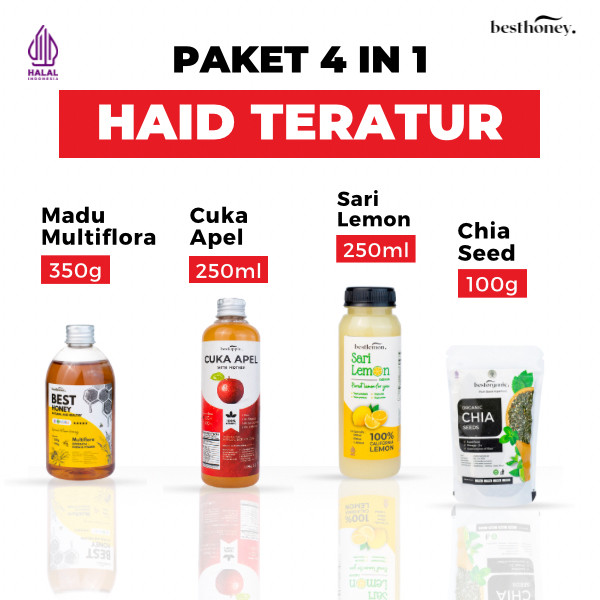 

Besthoney Paket 4in1 Cuka Apel 250ml Sari Lemon 250ml Madu Multiflora 350gr Chiaseed 100gr