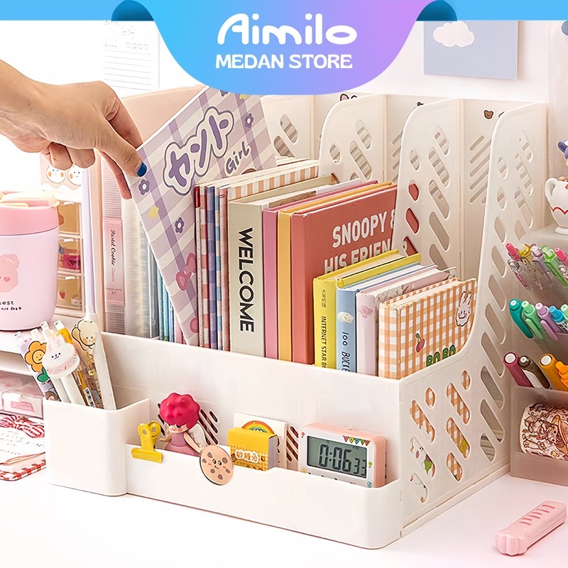 

New Aimilo - Rak Buku Minimalis Aesthetic Tempat Buku Desktop Organizer File Serbaguna Box File Rak Buku SekatPremium