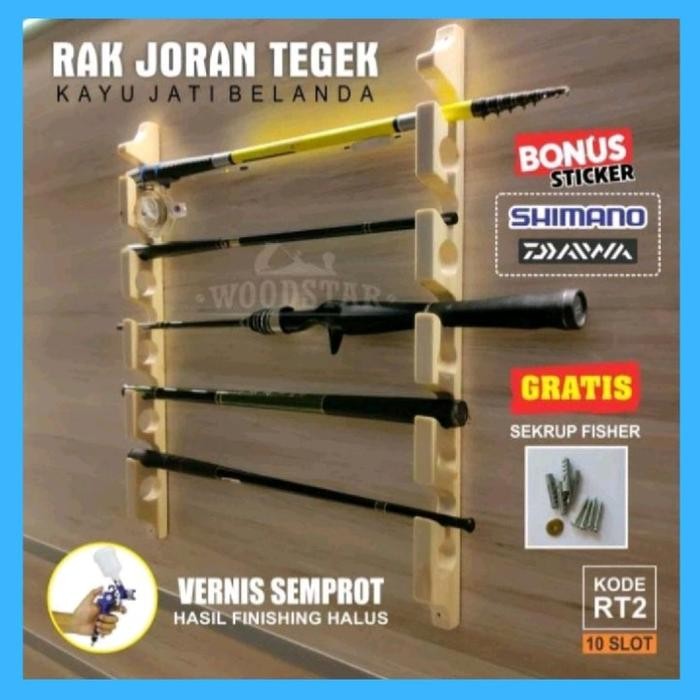 Rak Joran Tegak Kayu / Rak Joran Pancing Dinding Tegak / Rak Joran Kayu / Rak pancing kayu / Rak pan